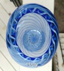 Vintage MCM Murano Italian Art Glass Blues Swirl Vase Heavy