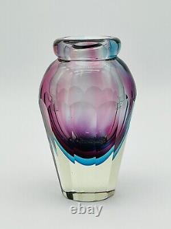 Vintage MCM Murano Sommerso Faceted Blown Art Glass Vase Pink Purple Blue 7.5