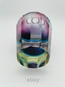 Vintage MCM Murano Sommerso Faceted Blown Art Glass Vase Pink Purple Blue 7.5