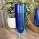 Vintage MCM Schiavon Murano 10 Blue Glass Vase Signed