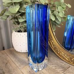 Vintage MCM Schiavon Murano 10 Blue Glass Vase Signed