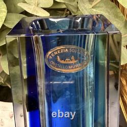 Vintage MCM Schiavon Murano 10 Blue Glass Vase Signed