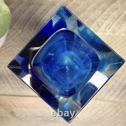 Vintage MCM Schiavon Murano 10 Blue Glass Vase Signed