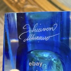 Vintage MCM Schiavon Murano 10 Blue Glass Vase Signed