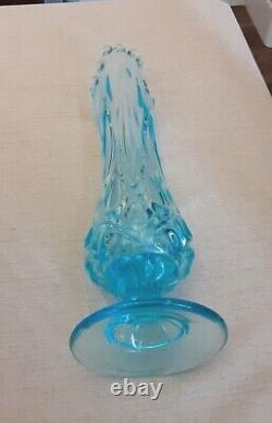 Vintage MCM Style Viking Glass Stretch Patterned Icy Blue Vase GORGEOUS