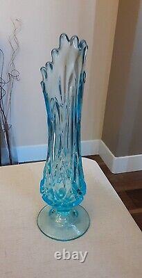 Vintage MCM Style Viking Glass Stretch Patterned Icy Blue Vase GORGEOUS