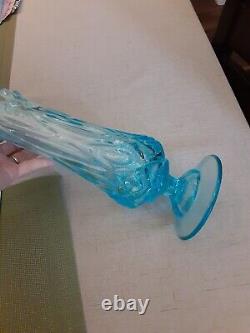 Vintage MCM Style Viking Glass Stretch Patterned Icy Blue Vase GORGEOUS