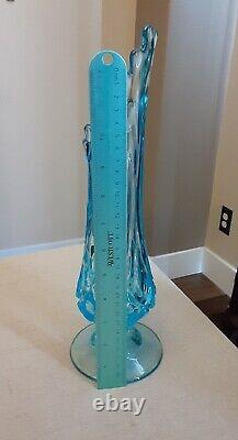Vintage MCM Style Viking Glass Stretch Patterned Icy Blue Vase GORGEOUS