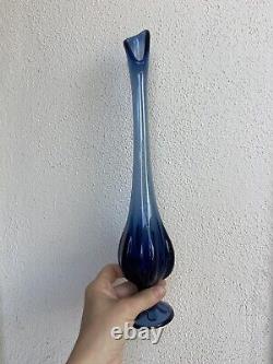 Vintage MCM Viking Glass Charcoal Blue Swung Vase Epic Six Petal 13