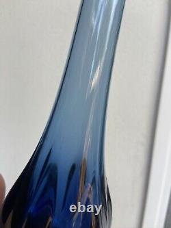 Vintage MCM Viking Glass Charcoal Blue Swung Vase Epic Six Petal 13