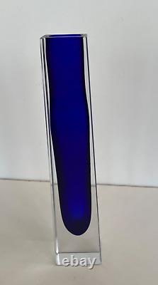 Vintage MURANO Cobalt Blue Sommerso Faceted Glass Vase Bud Vase Modern Italy