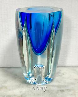 Vintage MURANO Faceted Blue Art Glass Candle holder/Vase Sommerso Flavio Poli