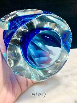 Vintage MURANO Faceted Blue Art Glass Candle holder/Vase Sommerso Flavio Poli