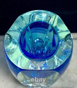 Vintage MURANO Faceted Blue Art Glass Candle holder/Vase Sommerso Flavio Poli