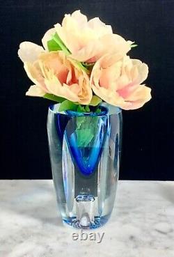 Vintage MURANO Faceted Blue Art Glass Candle holder/Vase Sommerso Flavio Poli