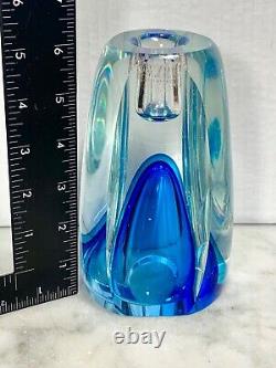 Vintage MURANO Faceted Blue Art Glass Candle holder/Vase Sommerso Flavio Poli