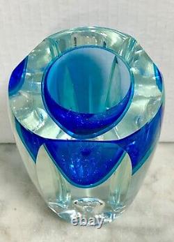 Vintage MURANO Faceted Blue Art Glass Candle holder/Vase Sommerso Flavio Poli