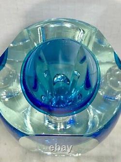 Vintage MURANO Faceted Blue Art Glass Candle holder/Vase Sommerso Flavio Poli