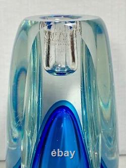 Vintage MURANO Faceted Blue Art Glass Candle holder/Vase Sommerso Flavio Poli