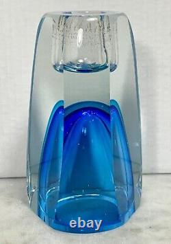 Vintage MURANO Faceted Blue Art Glass Candle holder/Vase Sommerso Flavio Poli