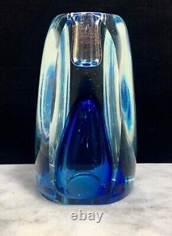 Vintage MURANO Faceted Blue Art Glass Candle holder/Vase Sommerso Flavio Poli