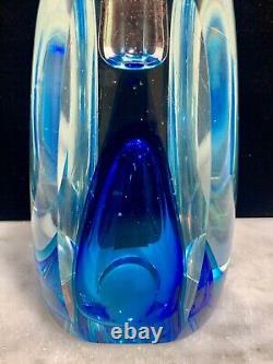 Vintage MURANO Faceted Blue Art Glass Candle holder/Vase Sommerso Flavio Poli