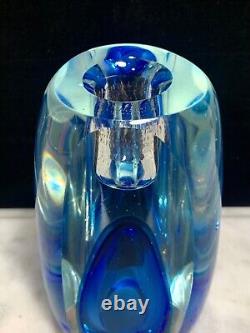 Vintage MURANO Faceted Blue Art Glass Candle holder/Vase Sommerso Flavio Poli