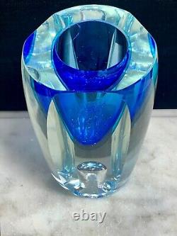 Vintage MURANO Faceted Blue Art Glass Candle holder/Vase Sommerso Flavio Poli