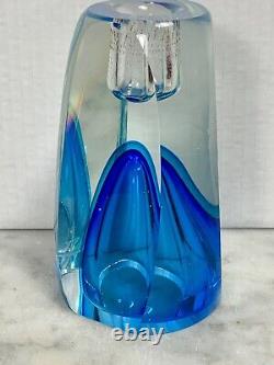 Vintage MURANO Faceted Blue Art Glass Candle holder/Vase Sommerso Flavio Poli