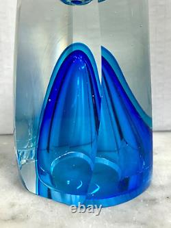 Vintage MURANO Faceted Blue Art Glass Candle holder/Vase Sommerso Flavio Poli