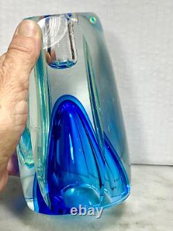 Vintage MURANO Faceted Blue Art Glass Candle holder/Vase Sommerso Flavio Poli