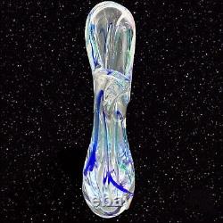 Vintage Maastricht Glass Signed Max Verboeket Blue Green Swung Vase 13.5T 2.5W