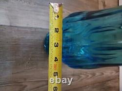 Vintage Mcm Blue Glass Vase 20 Ribbed Pedestal See Description