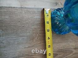 Vintage Mcm Blue Glass Vase 20 Ribbed Pedestal See Description