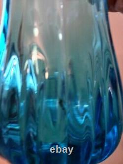 Vintage Mcm Blue Glass Vase 20 Ribbed Pedestal See Description