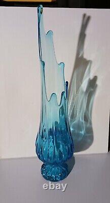 Vintage Mcm Blue Glass Vase 20 Ribbed Pedestal See Description