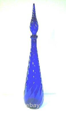 Vintage Mcm Italian Empoli Cobalt Blue Twist Genie Bottle Decanter Vase