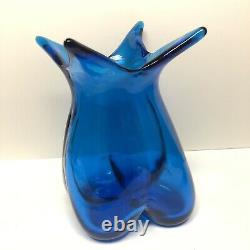 Vintage Mid Century Blenko Art Glass Pre Designer 453 Turquoise Melon Vase 9 1/2