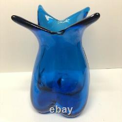 Vintage Mid Century Blenko Art Glass Pre Designer 453 Turquoise Melon Vase 9 1/2