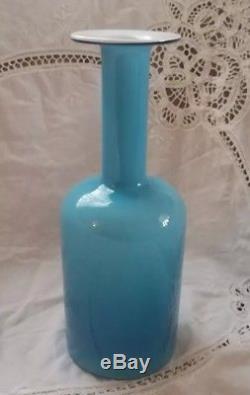 Vintage Mid Century Holmegaard Gulvase Otto Brauer Blue & White Cased Glass Vase