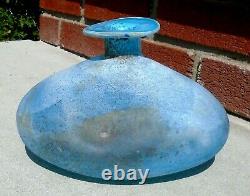 Vintage Mid Century Italian Murano Signed Cenedese Blue Scavo Art Glass Vase