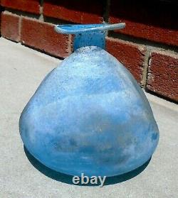 Vintage Mid Century Italian Murano Signed Cenedese Blue Scavo Art Glass Vase