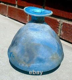 Vintage Mid Century Italian Murano Signed Cenedese Blue Scavo Art Glass Vase