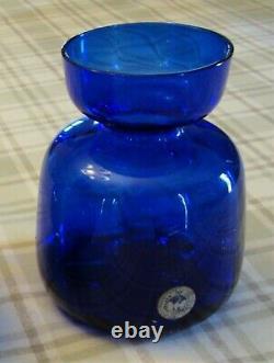 Vintage Mid Century Kastrup Holmegaard Denmark Blue 2 piece Hurricane lamp. Label