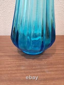 Vintage Mid Century L. E Smith Peacock Blue Swung Vase 22.5 Inch
