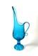 Vintage Mid Century LE Smith Blue Glass Vase With Handle Spout