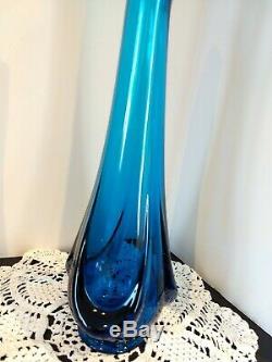 Vintage Mid Century Modern VIKING Stretch teal blue Art Glass Swung Vase 19.25