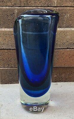 Vintage Mid Century Murano Flavio Poli Archimede Seguso Blue Art Glass Vase 9.5
