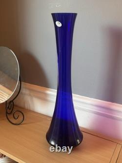 Vintage Mid Century Retro Handmade Made In Poland Cobalt Blue Glass Vase