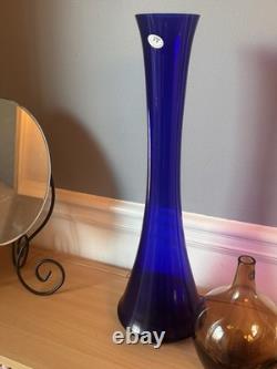 Vintage Mid Century Retro Handmade Made In Poland Cobalt Blue Glass Vase